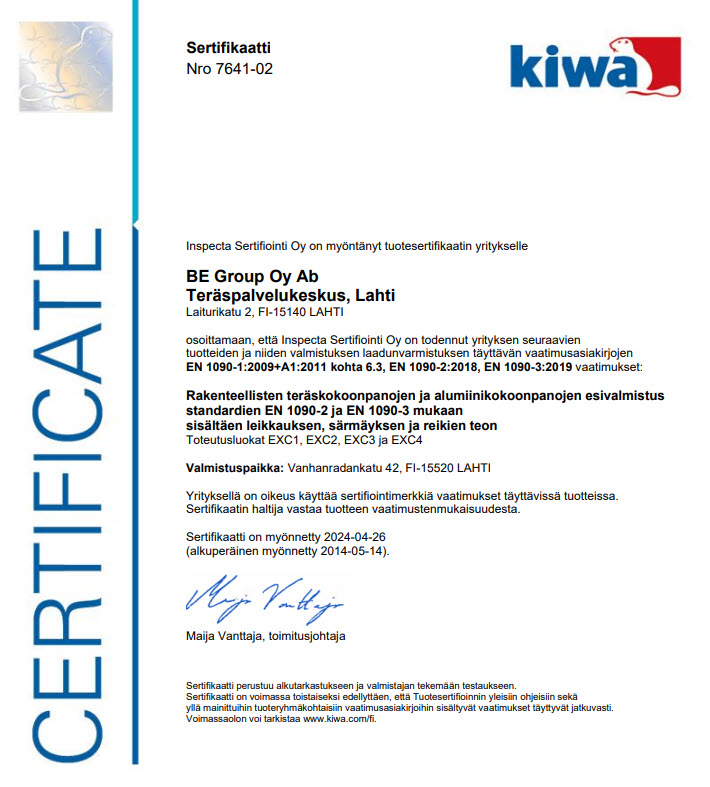 Rakennustuotelaatu EN 1090